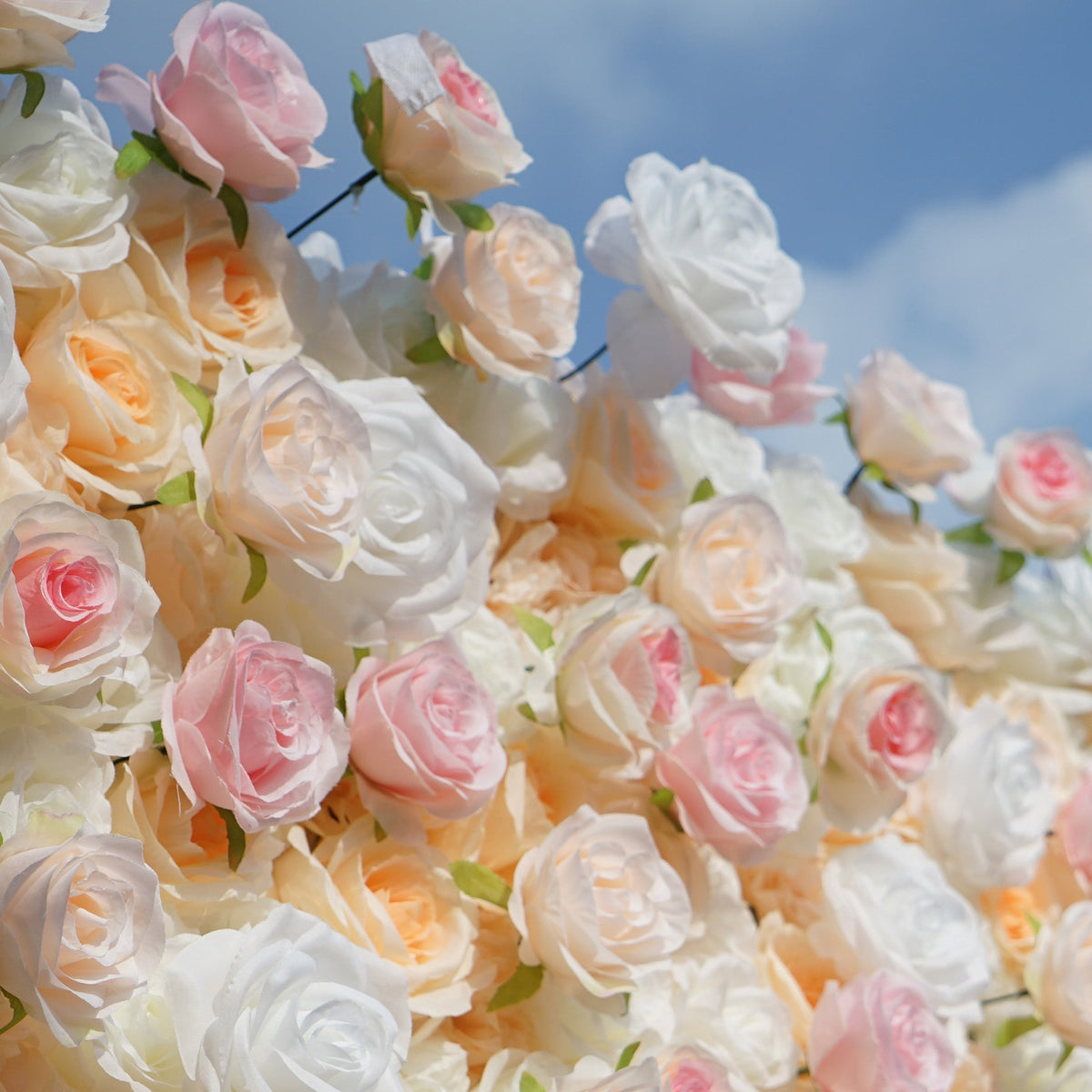 Artificial Floral Backdrop with Mixed Peach Pink and White Roses - Perfect for Garden Weddings and Outdoor Events and Photography - VF - 823