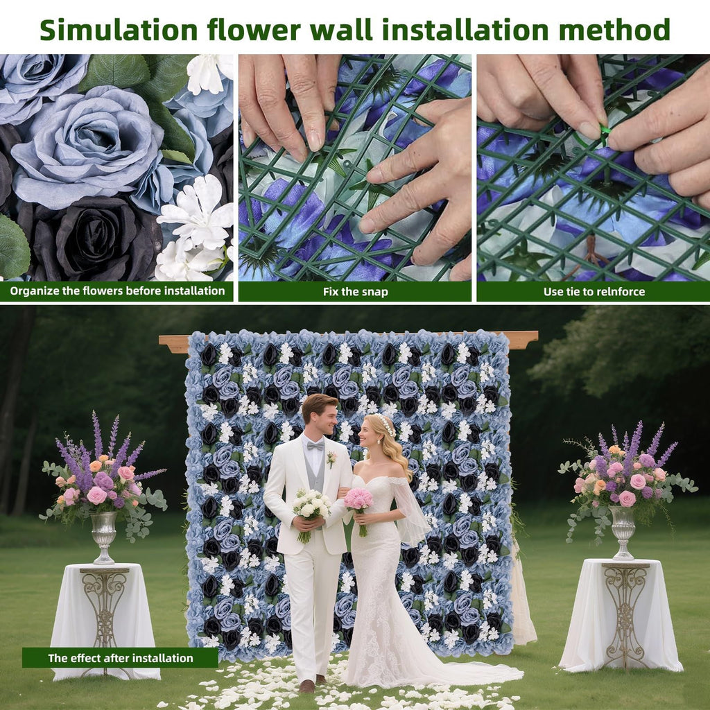12-Pack 15x15 Inch Artificial Rose Flowers Panel | Wall Panels for Wedding, Photography, Party & Event Decorations, Made of Plastic by TROPOW