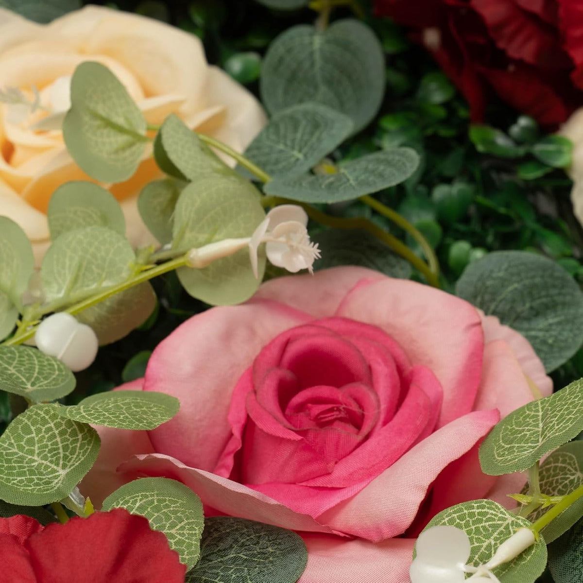 Flower Wall 12pcs 23.62/'' X 15.75/'' 0.79/'' Lifelike Rose & Hydrangea Artificial Flowers Panel Silky Fabric Floral Mat Greenery Eucalyptus Backdrop Decor