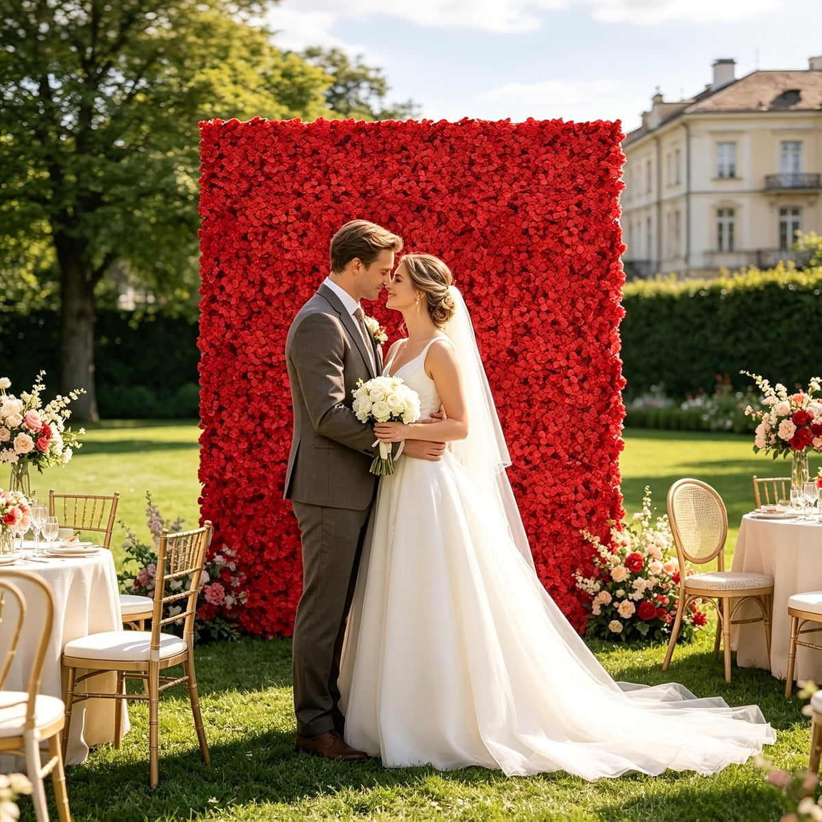 8pcs Red Flower Wall Panels - 3D Realistic Artificial Flower Backdrop, Dense No-Gap Floral Decor for Weddings, Baby Showers, Bridal Showers, Parties, Photography Background, Home & Event Use, Reusable And Easy to Install
