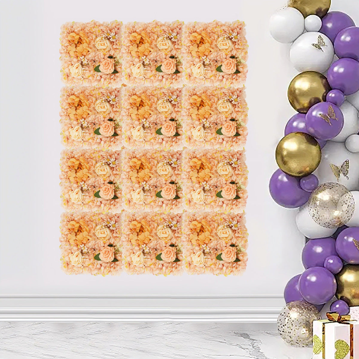12pcs Artificial Flower Wall Panels Fake Flower Grid Panel Flower Wall Decor Floral Backdrop Hanging Flower Panels for Wedding, Party, Home, Photography