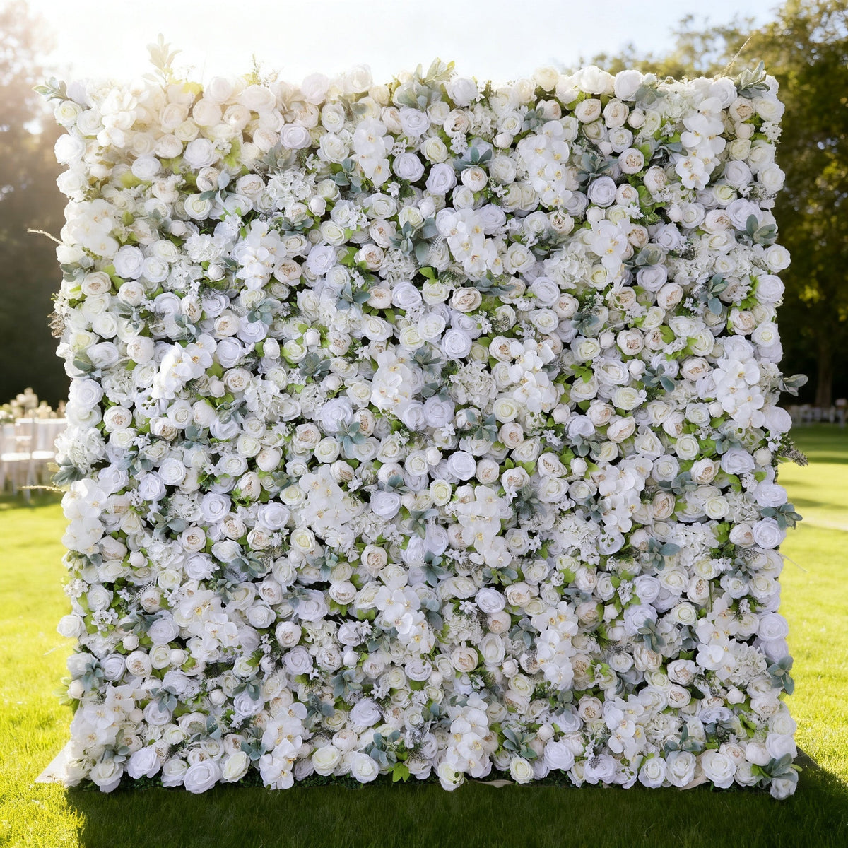 Gorgeous Flower Wall: A Fusion of Grace and Sturdiness with Pure White Artificial Flowers. Perfect for Weddings and Celebrations- Wedding Venues Celebration Floral Wall-VF-142