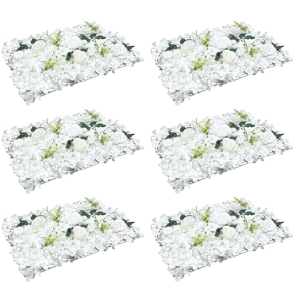 6pcs Artificial Flower Wall Pane Rose Wedding Backdrop Decor White