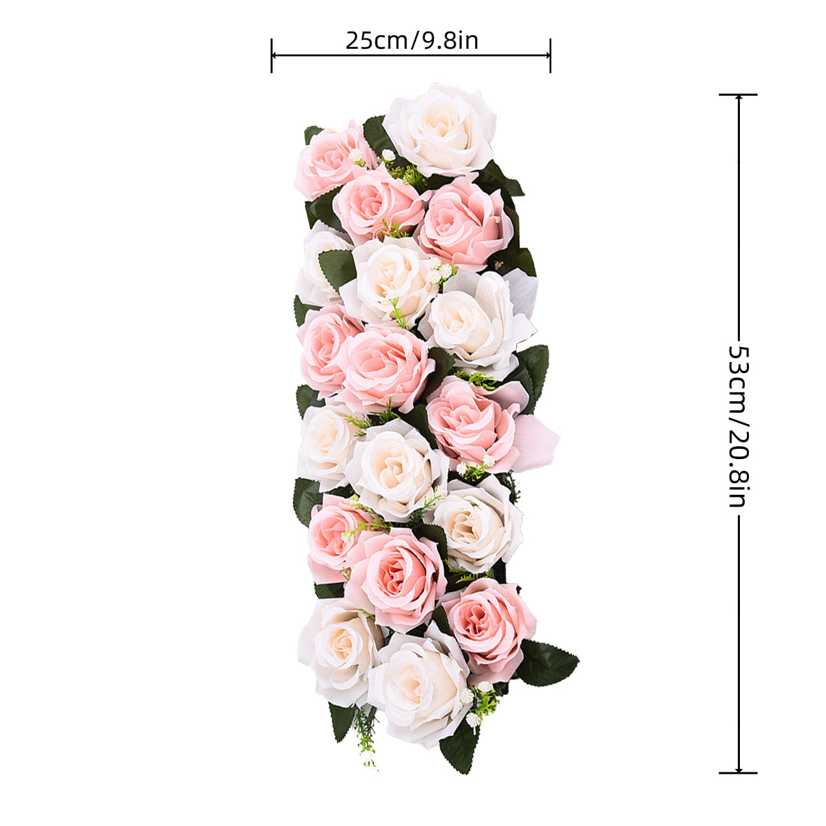 2pcs Long Row Faux Roses Garland - Realistic Fabric Fake Flowers Suitable for Wedding Arch Centerpiece, Table, Wall Decor, Cream White & Pink Wedding Arrangements, Faux Flower Decorations for Table Centerpieces