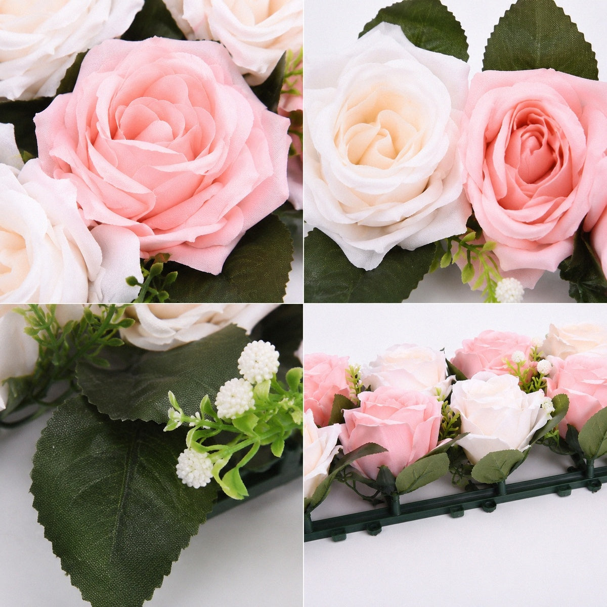 2pcs Long Row Faux Roses Garland - Realistic Fabric Fake Flowers Suitable for Wedding Arch Centerpiece, Table, Wall Decor, Cream White & Pink Wedding Arrangements, Faux Flower Decorations for Table Centerpieces