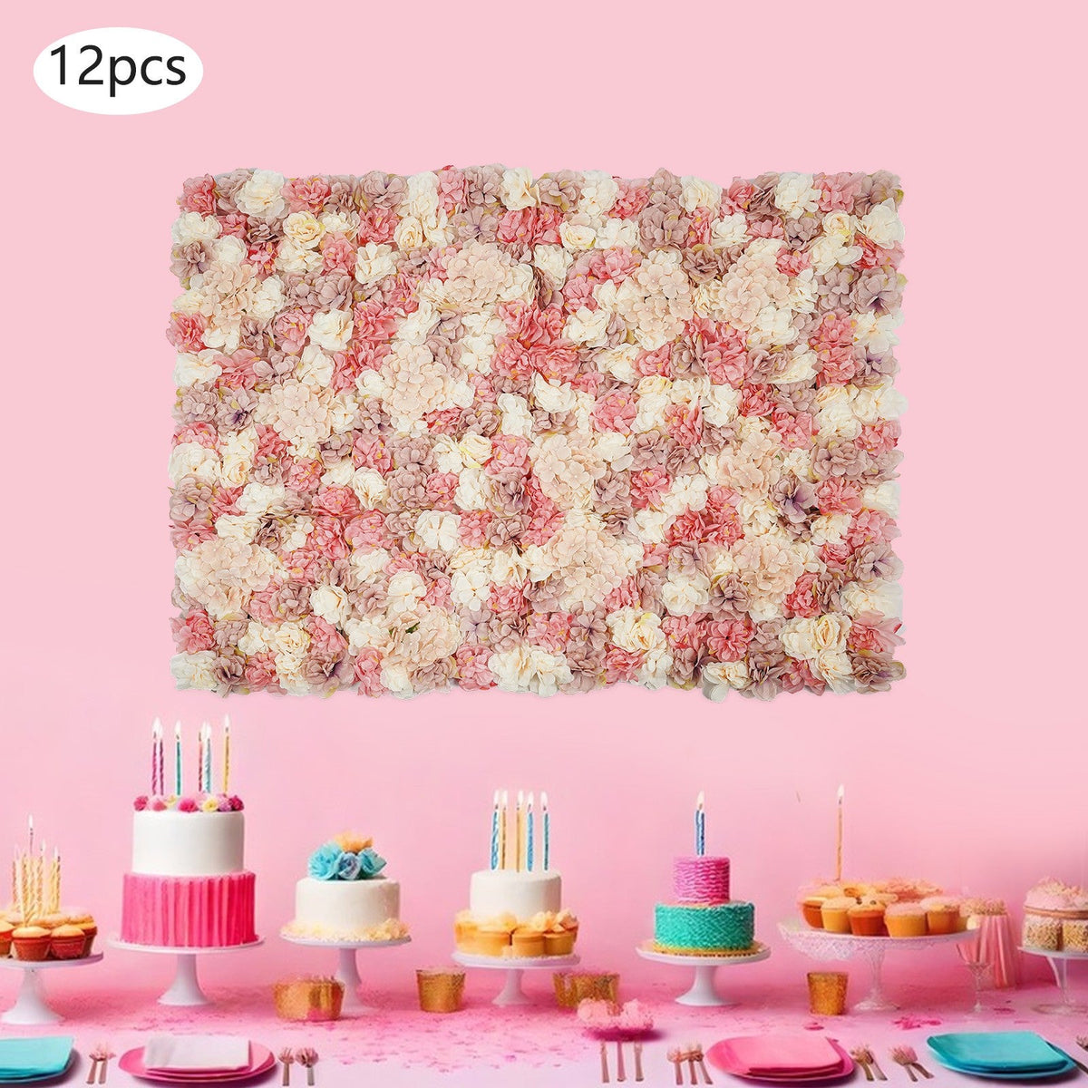 【2D Flat】 GDRASUYA10 Modern Freestanding 12pcs Artificial Flower Wall Panel Artificial Flower Wall Backdrop 11.81 X 11.81 Inches Suitable for Various Party Decorations Such As Bridal Showers, Birthday Parties, Graduation Parties, Proposal Parties