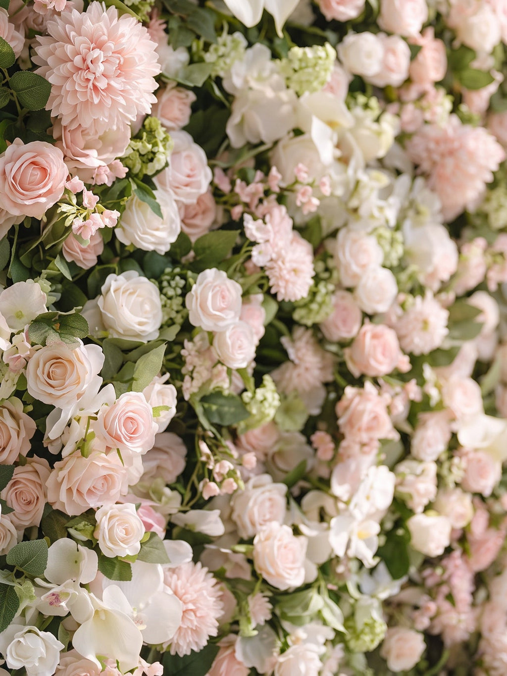 Cashmere：2026 Luxury 5D White & Pink Floral Wall with Greenery Roll-Up Backdrop for Rustic Garden Weddings | Wedding & Celebration Collection | Free Shipping