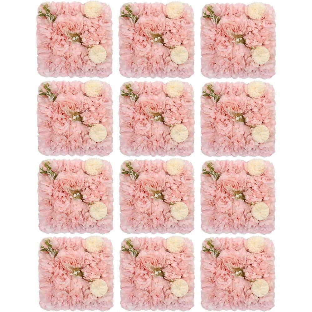 12pcs Flower Wall Panel, 3D Artificial Flower Backdrop Wall, Hydrangea Rose Floral Panel, Flower Wall Mat for Wedding, Photo Background, Terrace, Garden, Backyard Decorations (12pcs Pink)