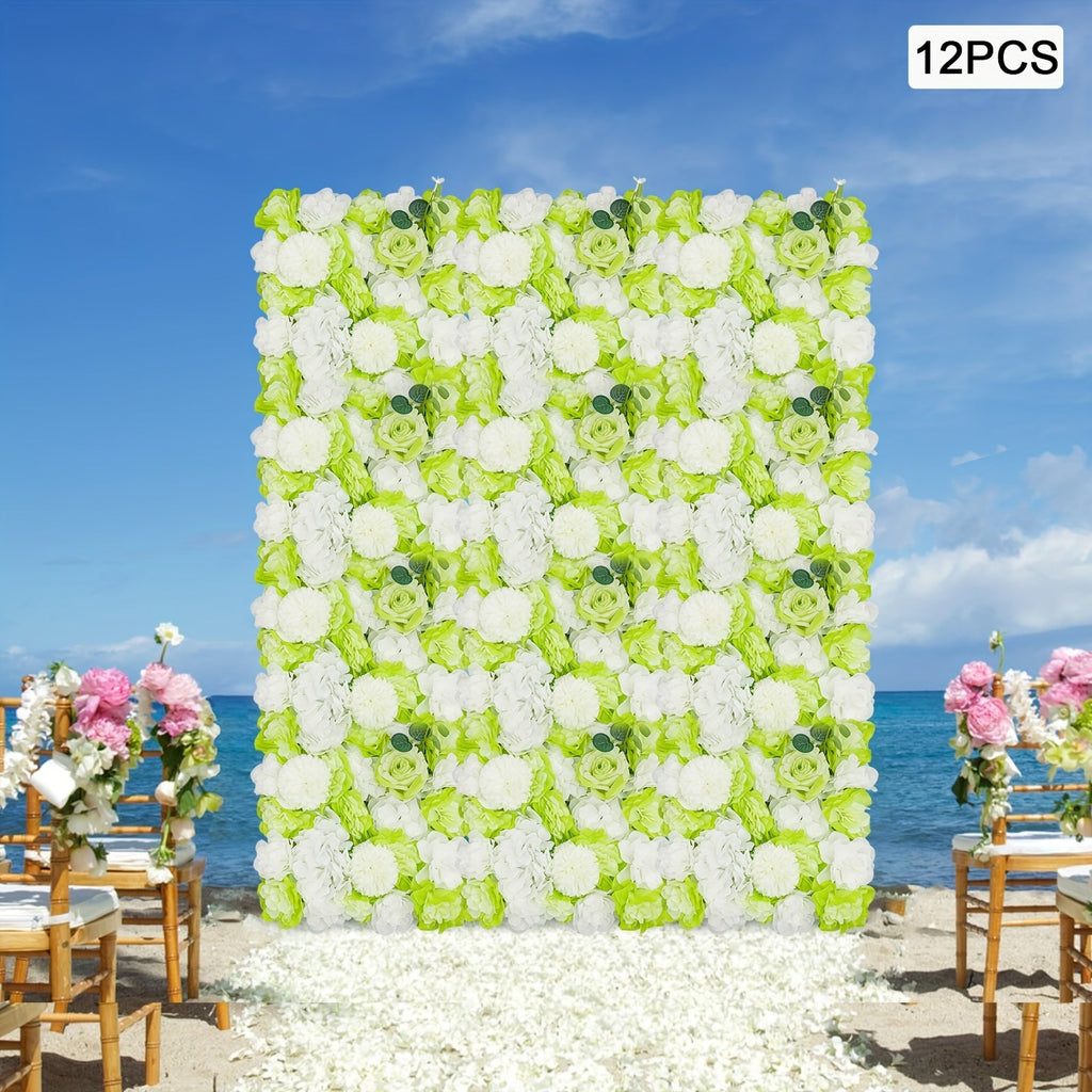 [Flowers Wall Panel] 3D Flowers Wall Panel 15 * 15in Artificial Flower Wall Background Silk Rose Mat
