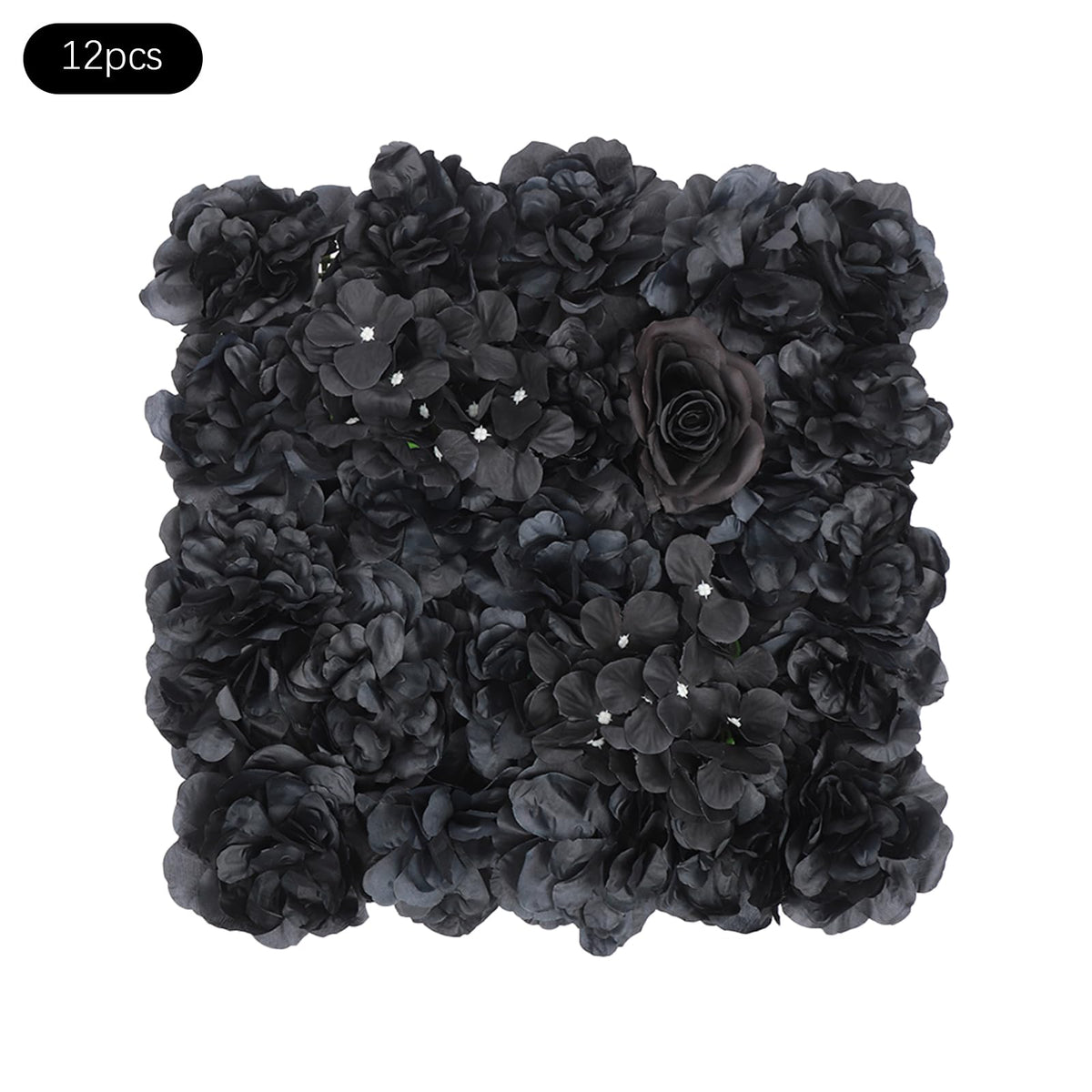12pcs PRIMEGAE Artificial Flower Wall Panels with Dahlia Rose Hydrangea Panels - 24in Black Suitable for, Wedding, Party Backdrop, Plastic Flower Panels for Decoration, Installation (No Maintenance Required)