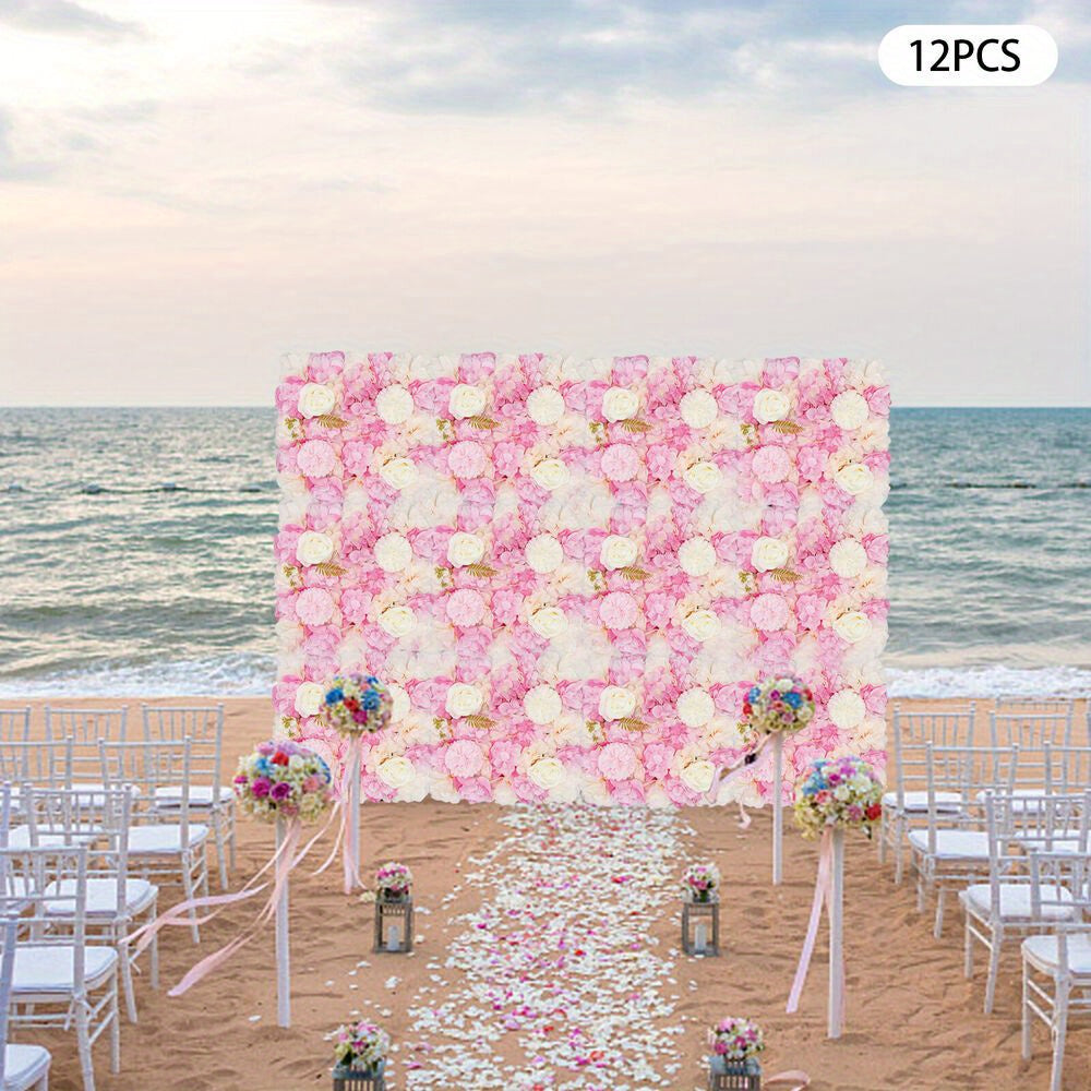 Set of 12 Floral Wall Panels, 15X15 Inch Rose Decor, Artificial Flower Backdrop for Weddings, Parties, And Home Decoration