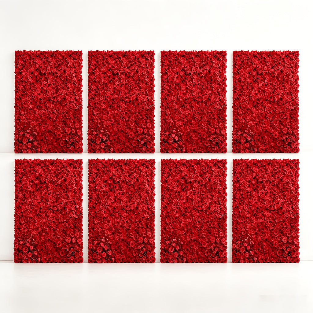 8pcs Red Flower Wall Panels - 3D Realistic Artificial Flower Backdrop, Dense No-Gap Floral Decor for Weddings, Baby Showers, Bridal Showers, Parties, Photography Background, Home & Event Use, Reusable And Easy to Install