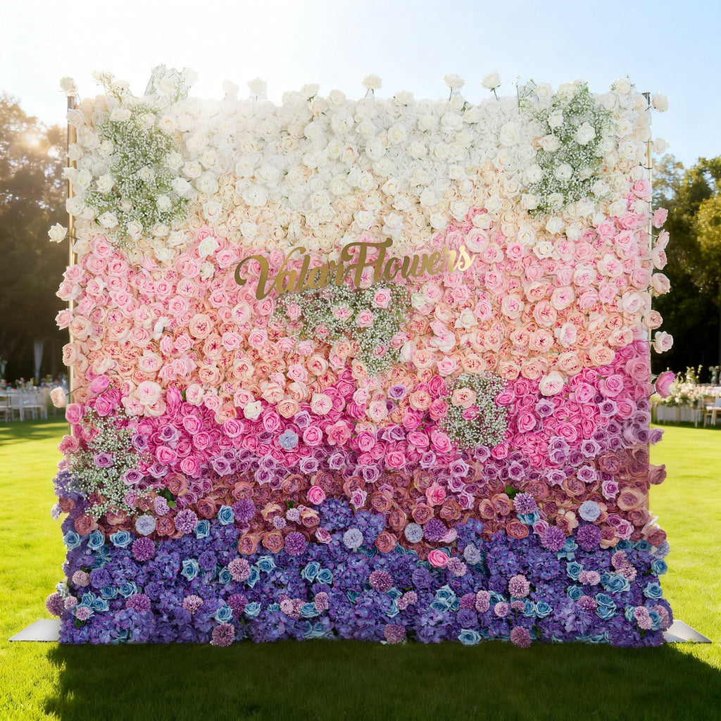 ValarFlowers Green White Pink Artificial Flower Wall Backdrop for Wedding & Event Decor VF-340 | Wedding & Celebration Collection
