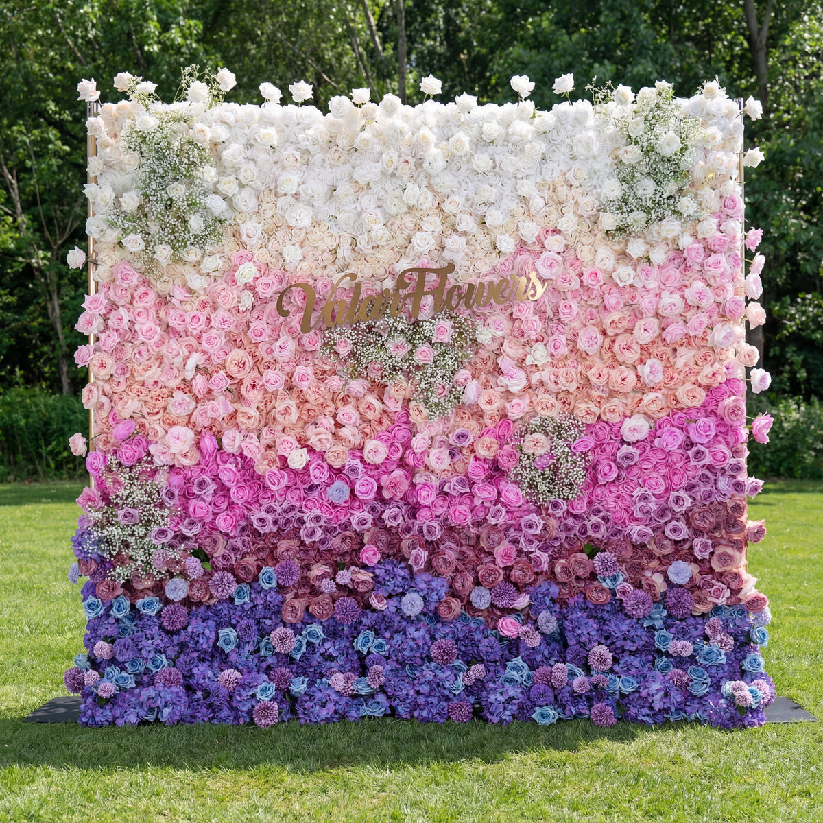 ValarFlowers Green White Pink Artificial Flower Wall Backdrop for Wedding & Event Decor VF-340 | Wedding & Celebration Collection