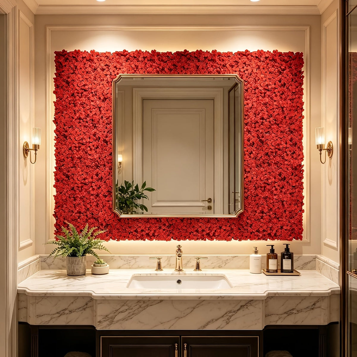 8pcs Red Flower Wall Panels - 3D Realistic Artificial Flower Backdrop, Dense No-Gap Floral Decor for Weddings, Baby Showers, Bridal Showers, Parties, Photography Background, Home & Event Use, Reusable And Easy to Install