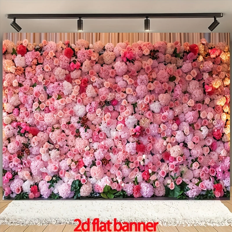 A 2D Photo Booth Prop Featuring a Pink Floral Backdrop, Designed with Light Pink And Soft Peach Colors, Suitable for Birthdays, Parties, Holidays, Gatherings, New Year, And General Events, No Power Source Required