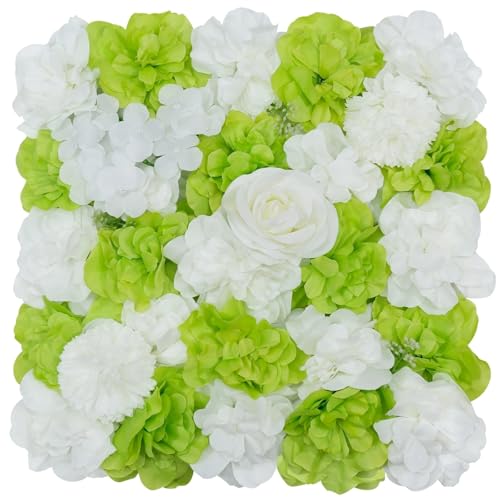 Champagne White Wedding Flower Backdrop 5ftx3.74ft Artificial Floral Backdrop Wall Panels for Bridal Shower Birthday Party Decor - 5ftx3.74ft / Green White