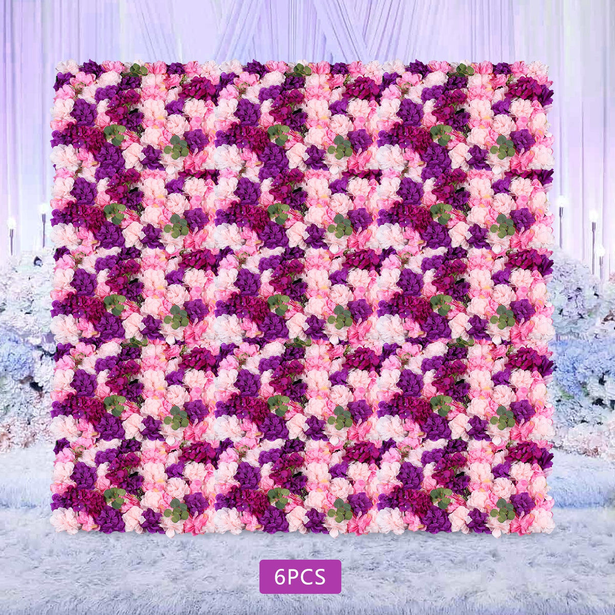 Artificial Flower Wall Decor Set, Pink Purple Dahlia Hydrangea Eucalyptus Flowers for Indoor Outdoor Home Wedding Party Decor, 23.62x15.75inch Each Panel