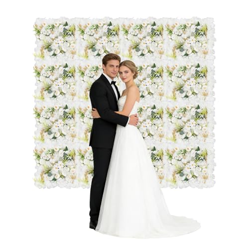 Flower Wall Backdrops, 16 Pcs 3D Flower Wall Panel, 13"x13" Artificial Floral-Wall Background Decor for Home Wedding Celebrations Festive Party Photographic Studio (Pink, 16Pcs) - White / 6Pcs