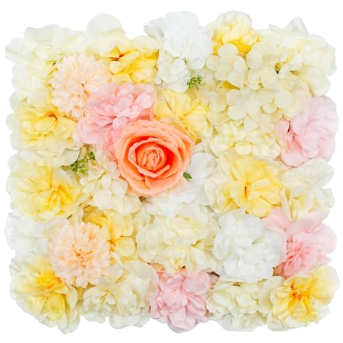 Champagne White Wedding Flower Backdrop 5ftx3.74ft Artificial Floral Backdrop Wall Panels for Bridal Shower Birthday Party Decor - 5ftx3.74ft / Yellow Pink