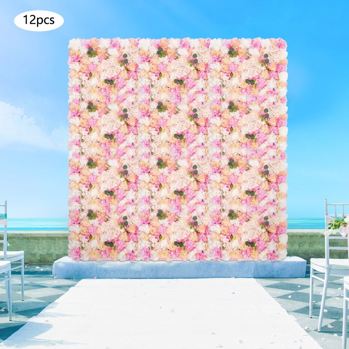 12pcs Artificial Flower Wall Panels Set - Plastic Material, 31ft² Coverage Area - Home, Balcony, Indoor/Outdoor Decoration, Realistic Appearance, Romantic Atmosphere