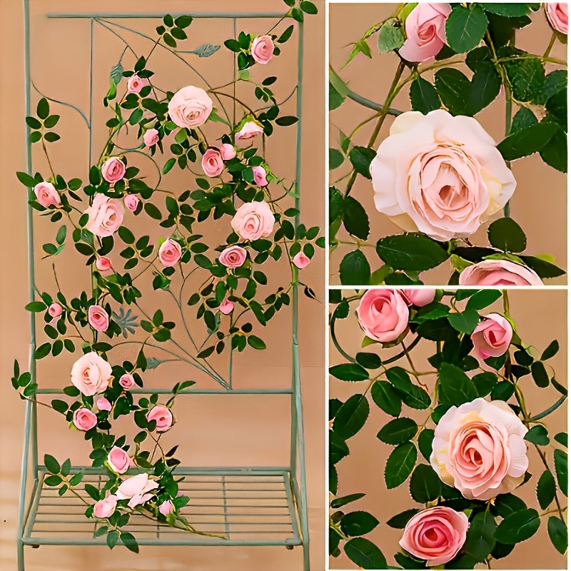 3pcs Outdoor Artificial Mini Tea Rose Fake Flower Vine, Air Conditioner Pipe Cover Decorative Vine, Wall Wire Concealer Wall-Mounted Green Plant Flower Wall Landscape Plastic Plant, Suitable for Christmas, Thanksgiving, Valentine's Day