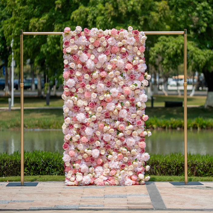 Roll Up Fabric Artificial Variety Of Pink And Cream Floral Bridal Shower Backdrop - Captivating Flowers Photography Arranged Party Event Decor-VF-503 | Wedding & Celebration Collection