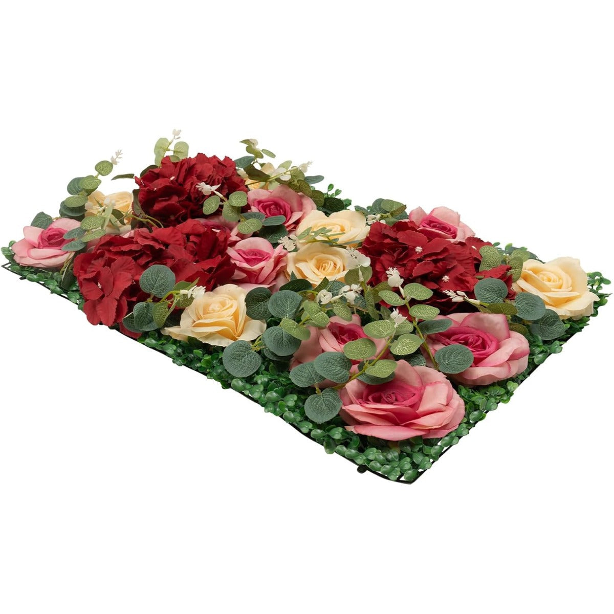 Flower Wall 12pcs 23.62/'' X 15.75/'' 0.79/'' Lifelike Rose & Hydrangea Artificial Flowers Panel Silky Fabric Floral Mat Greenery Eucalyptus Backdrop Decor