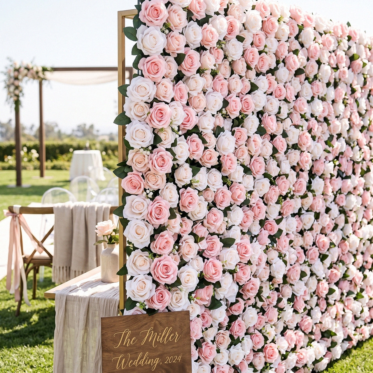 2pcs Long Row Faux Roses Garland - Realistic Fabric Fake Flowers Suitable for Wedding Arch Centerpiece, Table, Wall Decor, Cream White & Pink Wedding Arrangements, Faux Flower Decorations for Table Centerpieces