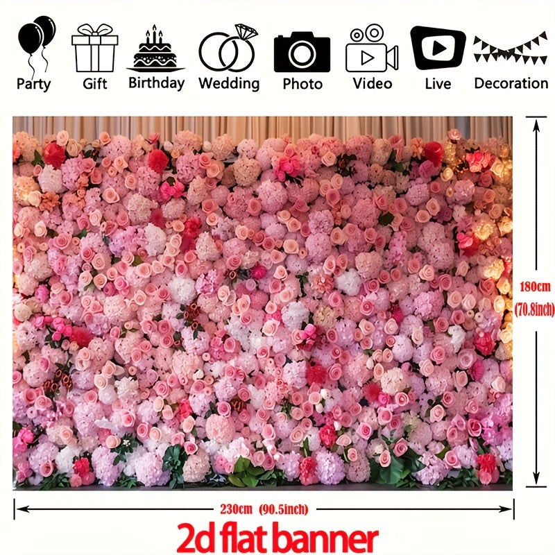 2D Flat, 2D Flat Banner, 1pc Pink Floral Background Banner - Featuring Rich Greenery and Open Blossoms, Ideal for Mother's Day, Weddings, Bridal Showers, Birthdays, and Special Occasions. Made of Material, No Power Supply Needed. Wedding Decoration