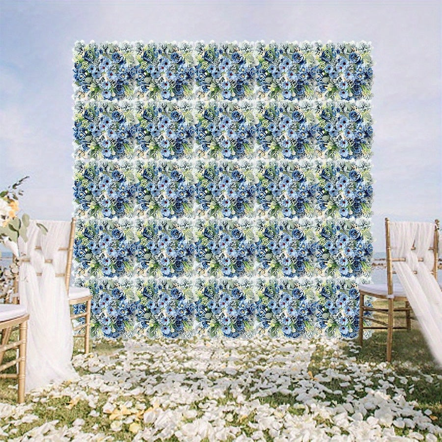 2pcs Flower Wall Panel Floral Backdrop, Flower Wall Decor, 13.8" X 13.8" Rose Wall, Artificial Flower Wall Backdrop Faux Flower Panel for Wedding, Party, Home