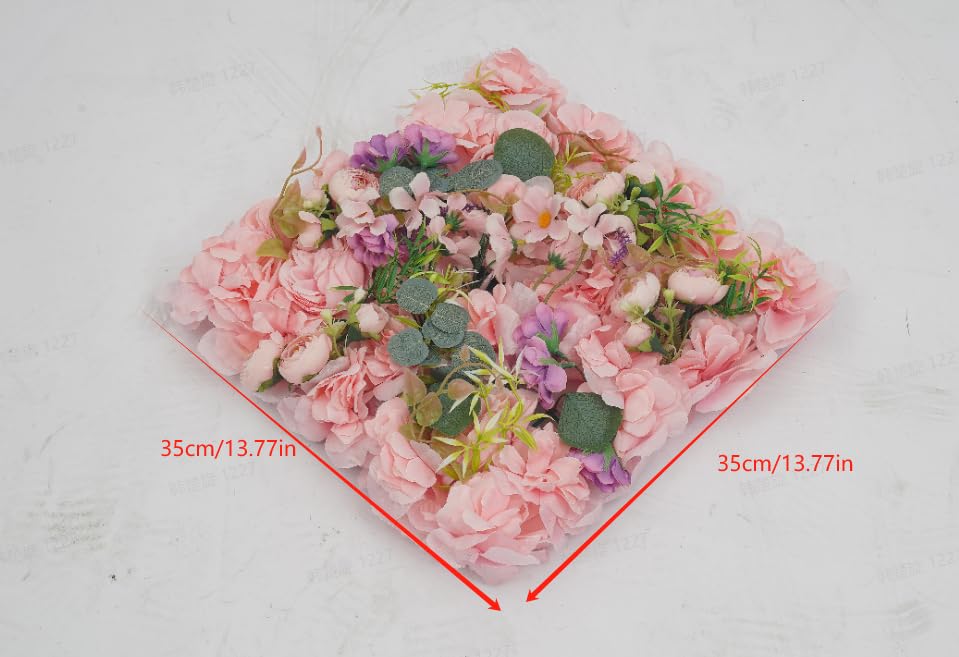 Flower Wall Backdrops, 16 Pcs 3D Flower Wall Panel, 13"x13" Artificial Floral-Wall Background Decor for Home Wedding Celebrations Festive Party Photographic Studio (Pink, 16Pcs)