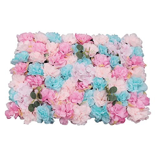 LOYALHEARTDY 4 Pack Artificial Flower Wall Panels 24" x 16" Blue & White Faux Hydrangea and Rose Artificial Flower Backdrop Panels for Wedding Party Event Flower Wall Decor - 12 Pcs, Pink+blue