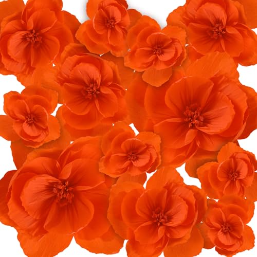 12 Pcs Giant Paper Flowers Artificial Large, White - Orange / 12