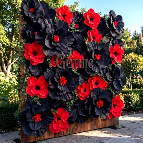 12 Pcs Giant Paper Flowers Artificial Large, White - Wine Red and Black / 12