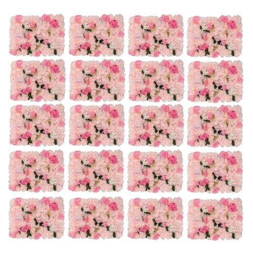 20 Pcs Artificial Floral Backdrop 3D Silk Rose Flower Wall Panel 60x40CM Flower Wall Background Wall-Mount Floral Wall Arrangement for Home Decoration (Light Pink) - Light Pink
