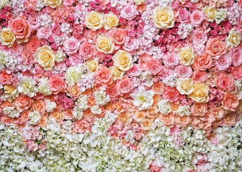 7x5ft Pink Rose Floral Flower Wall Backdrop Girls Wedding Birthday Bridal Shower Kids Portrait Background Photoshoot Cake Table Tea Party Photoshoot Decorations Photo Studio Props - 7X5FT / Flower Wall