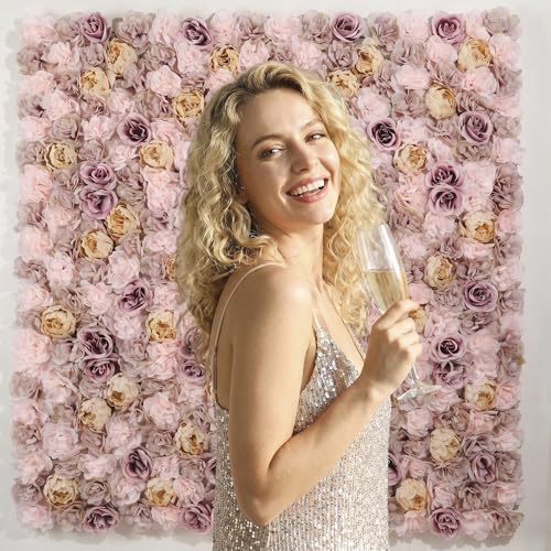 3D Flower Wall Backdrop 12 Pcs 15×15 Inch Black Dahlia - Coffee & Pink Rose / 6PCS-16x24