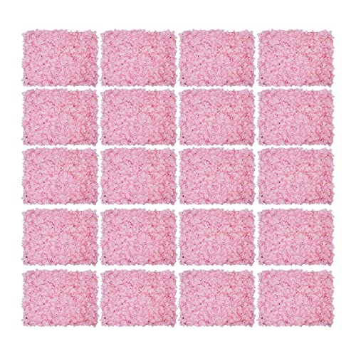 LOYALHEARTDY 4 Pack Artificial Flower Wall Panels 24" x 16" Blue & White Faux Hydrangea and Rose Artificial Flower Backdrop Panels for Wedding Party Event Flower Wall Decor - 20pcs, Light Pink