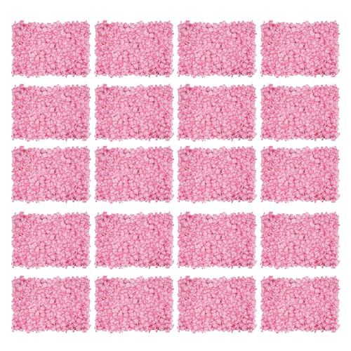 LOYALHEARTDY 4 Pack Artificial Flower Wall Panels 24" x 16" Blue & White Faux Hydrangea and Rose Artificial Flower Backdrop Panels for Wedding Party Event Flower Wall Decor - 20 Pcs, Pink