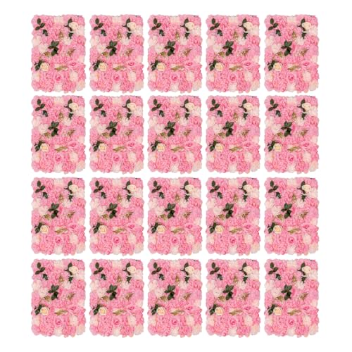 20 Pcs Artificial Floral Backdrop 3D Silk Rose Flower Wall Panel 60x40CM Flower Wall Background Wall-Mount Floral Wall Arrangement for Home Decoration (Light Pink) - Dark Pink