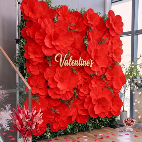 12 Pcs Giant Paper Flowers Artificial Large, White - Red / 12