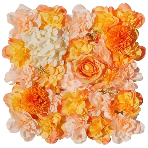 Champagne White Wedding Flower Backdrop 5ftx3.74ft Artificial Floral Backdrop Wall Panels for Bridal Shower Birthday Party Decor - 5ftx3.74ft / Orange