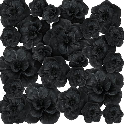 12 Pcs Giant Paper Flowers Artificial Large, White - Black / 12