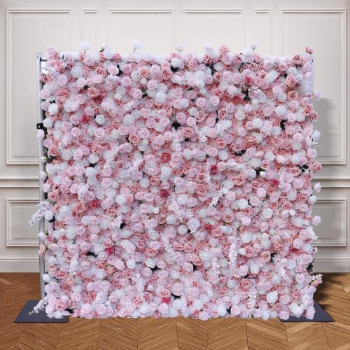 Luxury‌ Artificial Flower Wall Backdrop 5D Silk Purple Rose Flower Panel Wedding Baby Shower Party Birthday Decorative Quick Assembly - Pink