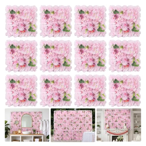 12pcs Flower Wall Backdrop16.5 x16.5 Artificial Floral Panels-White - Pink and White / 16.5inch