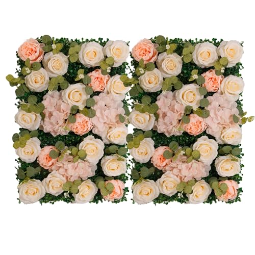 Flower Wall Backdrop 6 Panels 24x16 Inch Dusty Blue - Champagne Rose / 2 Panels Set