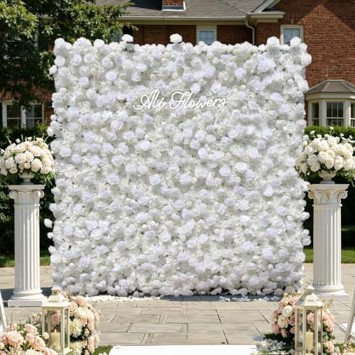 Luxury‌ Artificial Flower Wall Backdrop 5D Silk Purple Rose Flower Panel Wedding Baby Shower Party Birthday Decorative Quick Assembly - Classic White