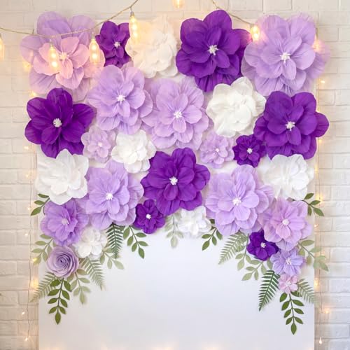 12 Pcs Giant Paper Flowers Artificial Large, White - Purple Gradient / 18