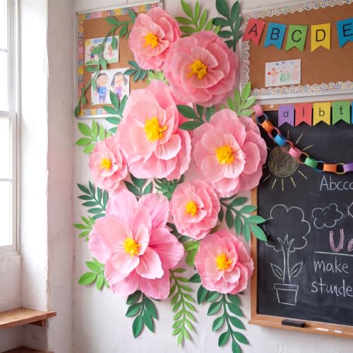 12 Pcs Giant Paper Flowers Artificial Large, White - Gradient Pink / 12